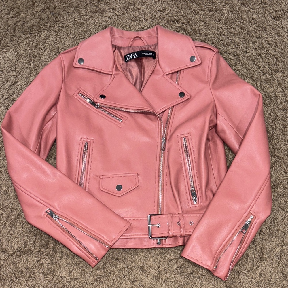 Zara Rose Pink Faux Leather Biker Jacket